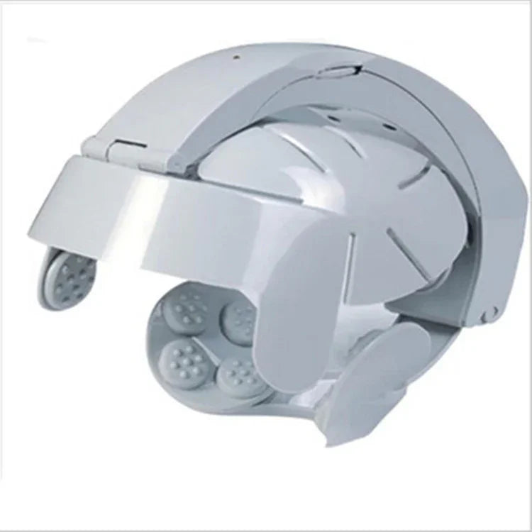 Futuristic white adjustable helmet with massage nodes and techno-inspired design