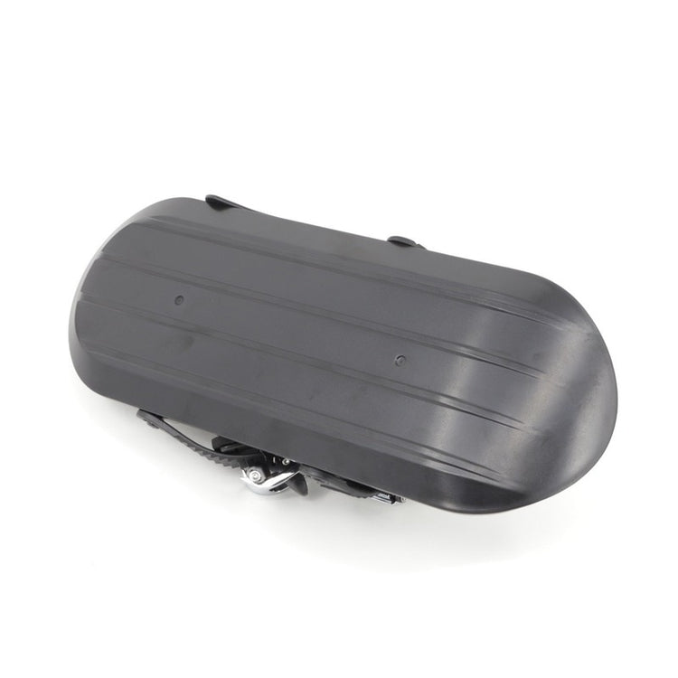 Black hard shell accessory case with ridged texture and secure latch, futuristic design