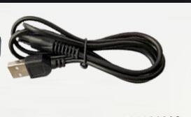 Black USB cable with standard connector, coiled, durable plastic material