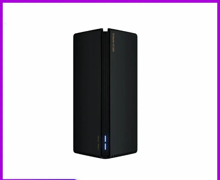 Sleek black vertical wireless router with LED indicator, modern minimalist design