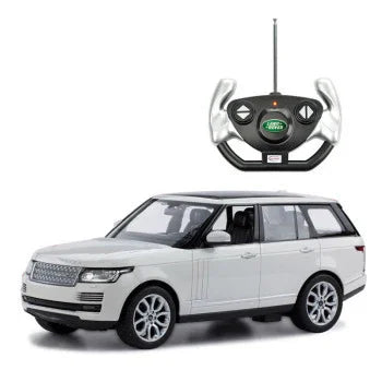 White remote control SUV toy car with a black and silver controller, modern design
