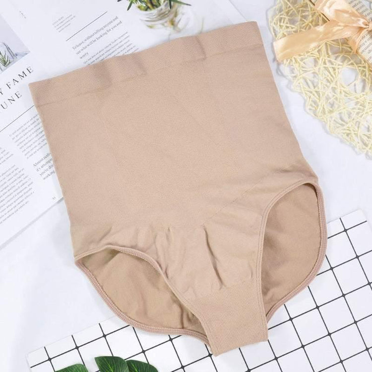 Beige high-waisted seamless underwear, soft stretch fabric, comfortable body-hugging fit