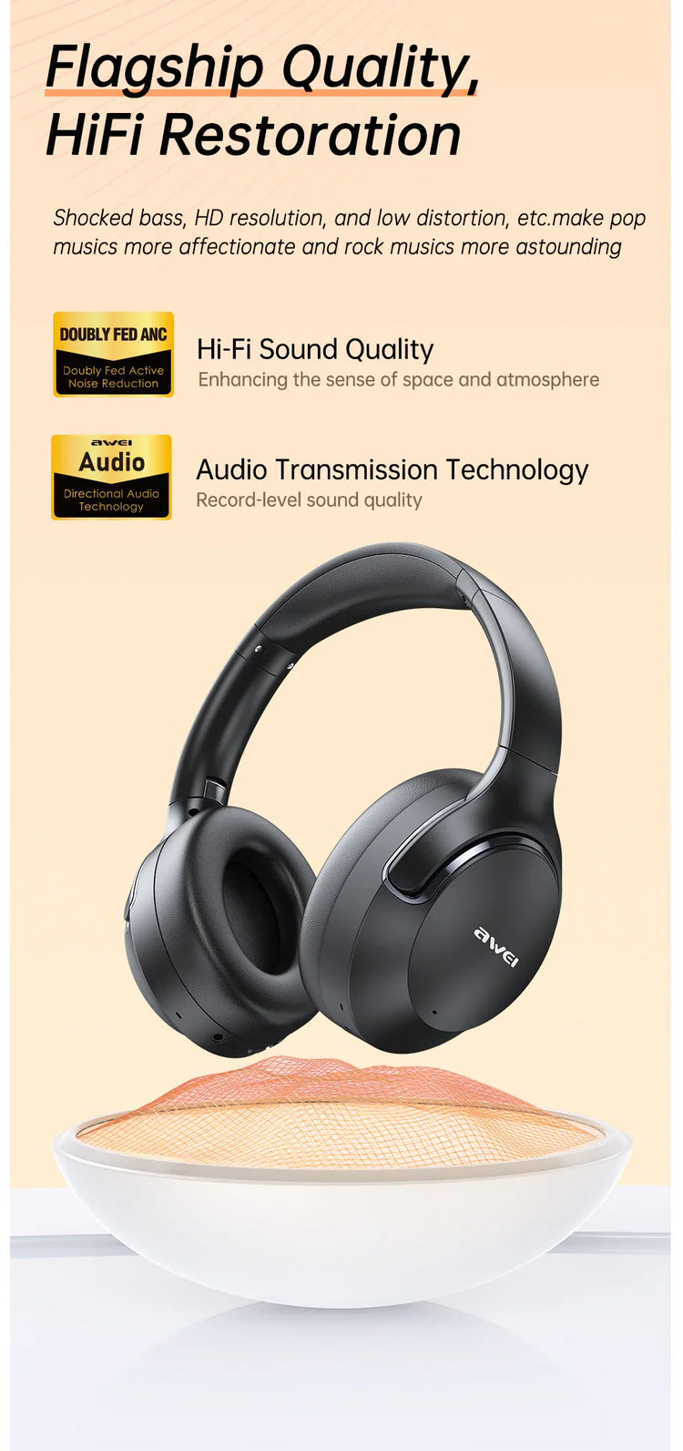 Black over-ear headphones with cushioned ear pads and adjustable headband, matte finish, shown on light background