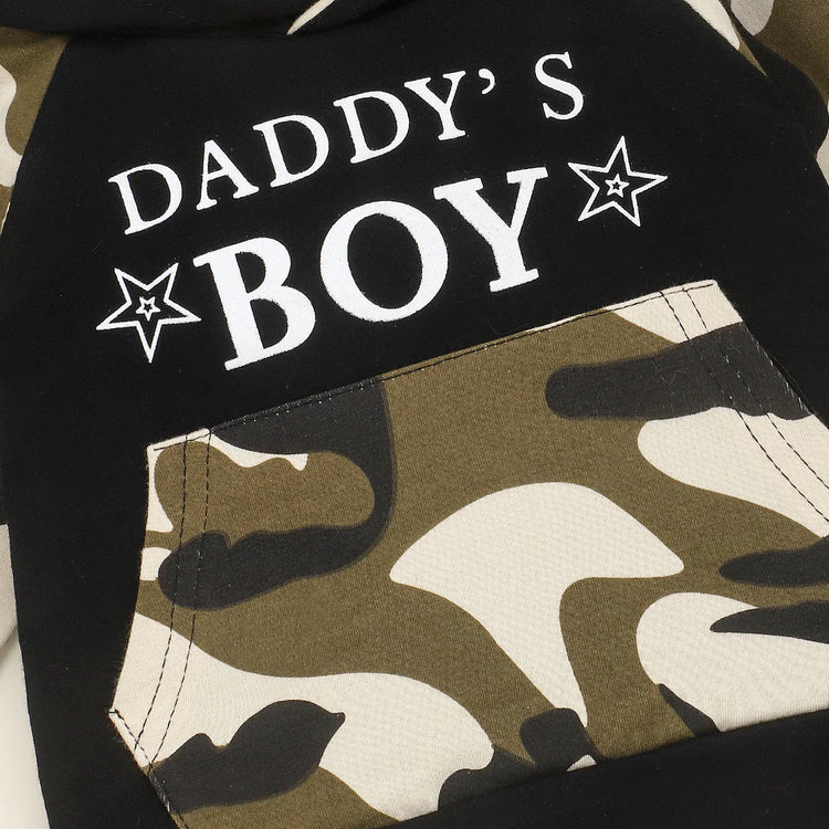 Black and camo hoodie with white &