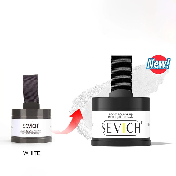 White hair shadow powder for root touch up, compact container with built-in applicator