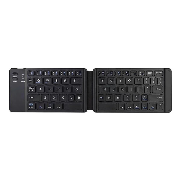Black foldable wireless keyboard with compact, slim design and chiclet keys