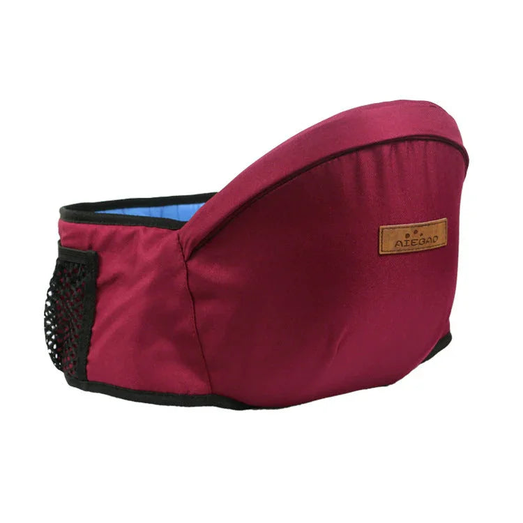 Red fabric waist belt with structured padding, mesh pocket, and a modern, ergonomic fit.