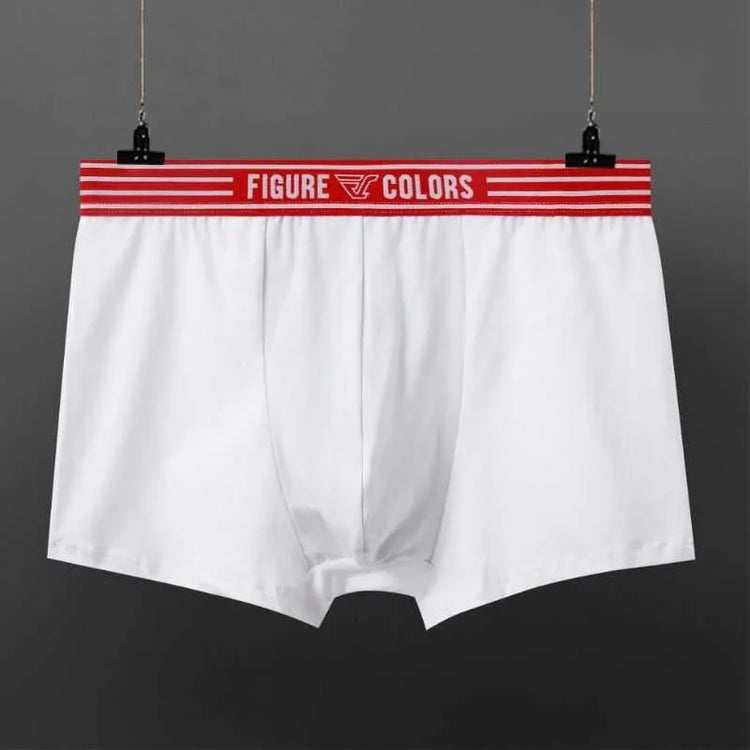 White boxer briefs with red elastic waistband, soft cotton material, modern slim fit