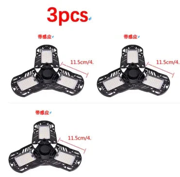 Set of three black adjustable LED ceiling lights with three foldable panels, 11.5cm each