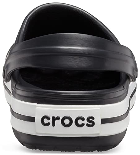 Black Crocs Unisex Crocband Clog rear view with white stripes and logo