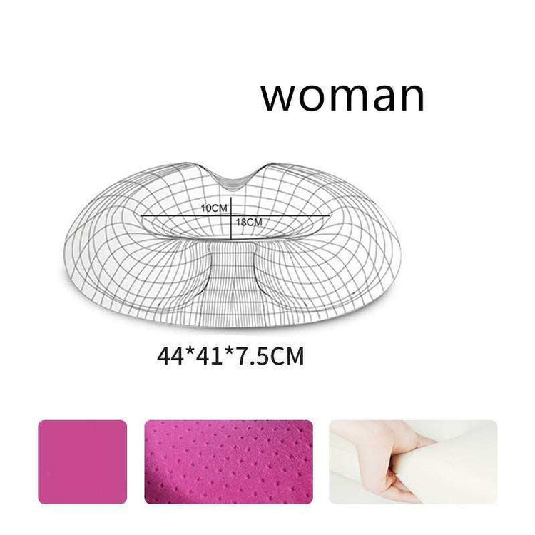 Ergonomic pink memory foam seat cushion for women, breathable cover, soft material, 44x41x7.5cm
