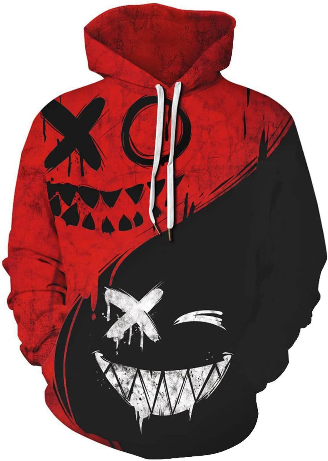 Basoteeuo Mens Hoodies Pullover Graphic Design 3D Cool Novelty Long Sleeves Hooded Sweatshirts with Pockets Red Black S