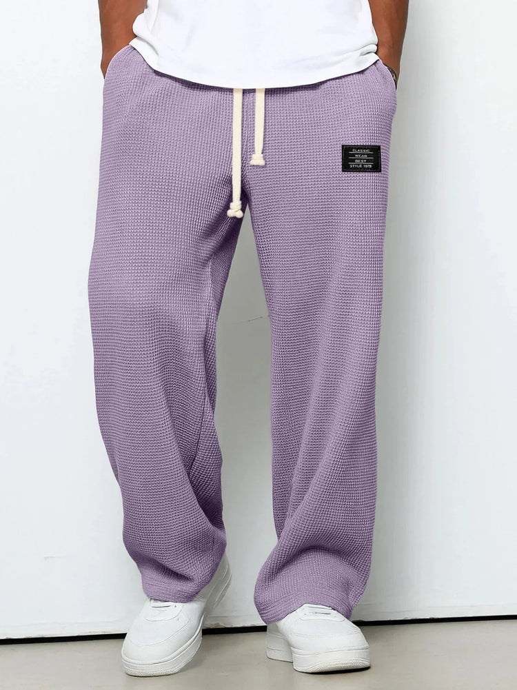 Lilac waffle knit streetwear joggers with relaxed fit and drawstring waist
