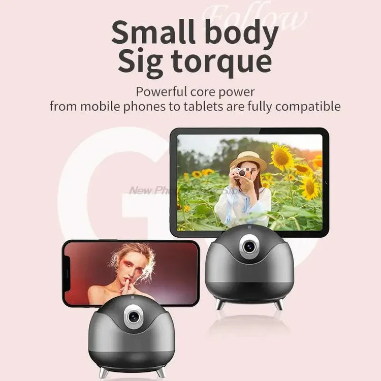 Black automatic phone and tablet holder with futuristic design, compatible with mobile devices.