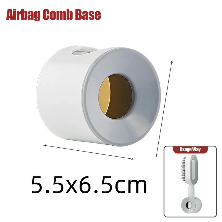 White plastic airbag comb base with gold center, cylindrical, 5.5x6.5cm, grooming accessory