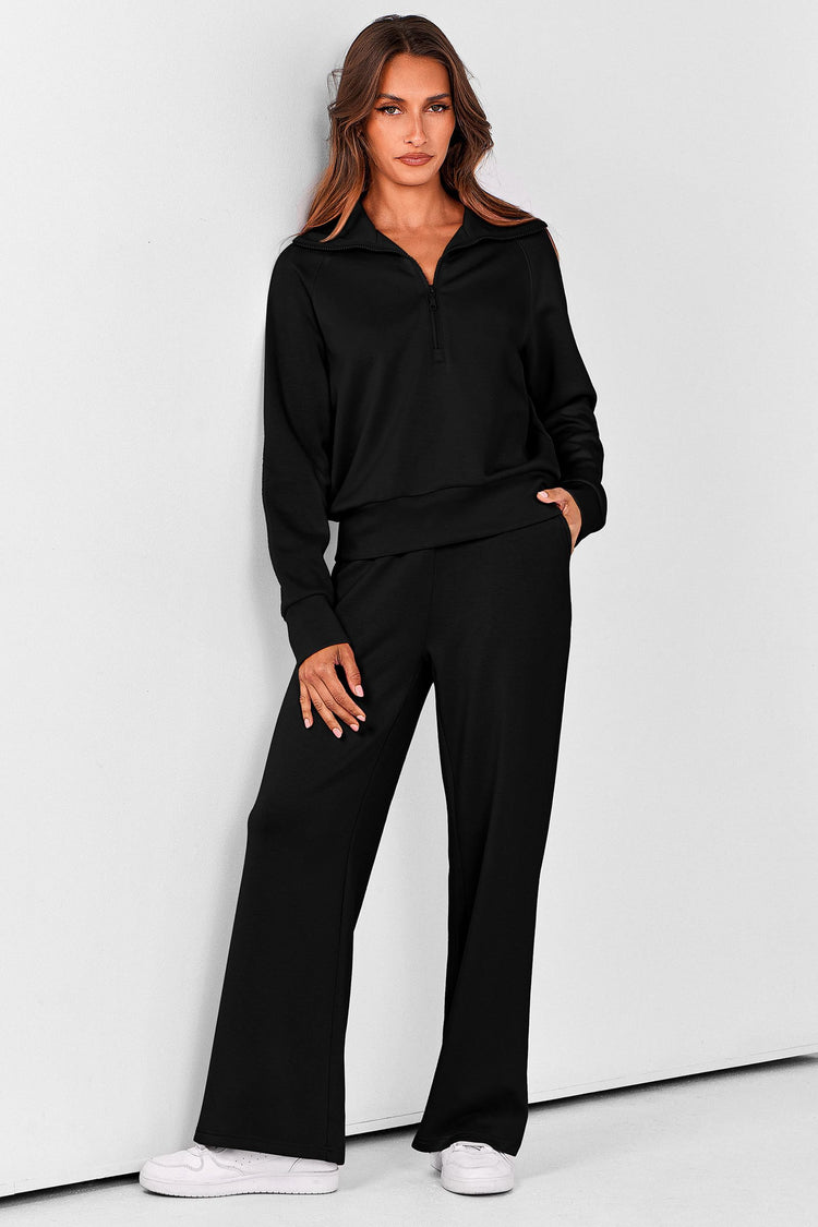 Cozy Wide Leg Lounge Pants & Half Zip Sweatshirt for Women