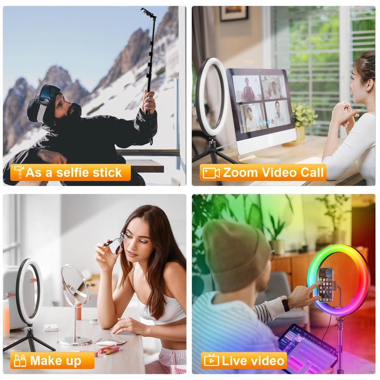 12-inch PEYOU selfie ring light with 73-inch extendable tripod stand for makeup, Zoom calls, live video, and selfie stick use