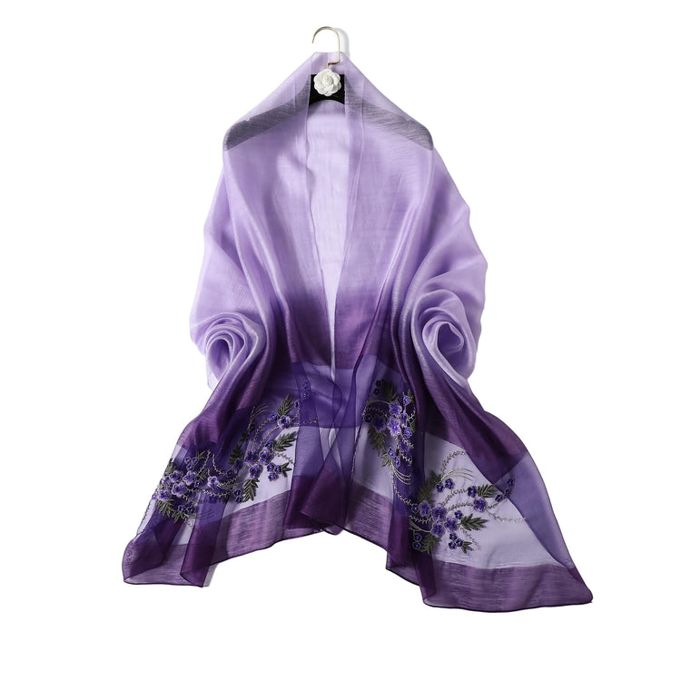 WINCESS.YU purple embroidered silk scarf lightweight shawl for women