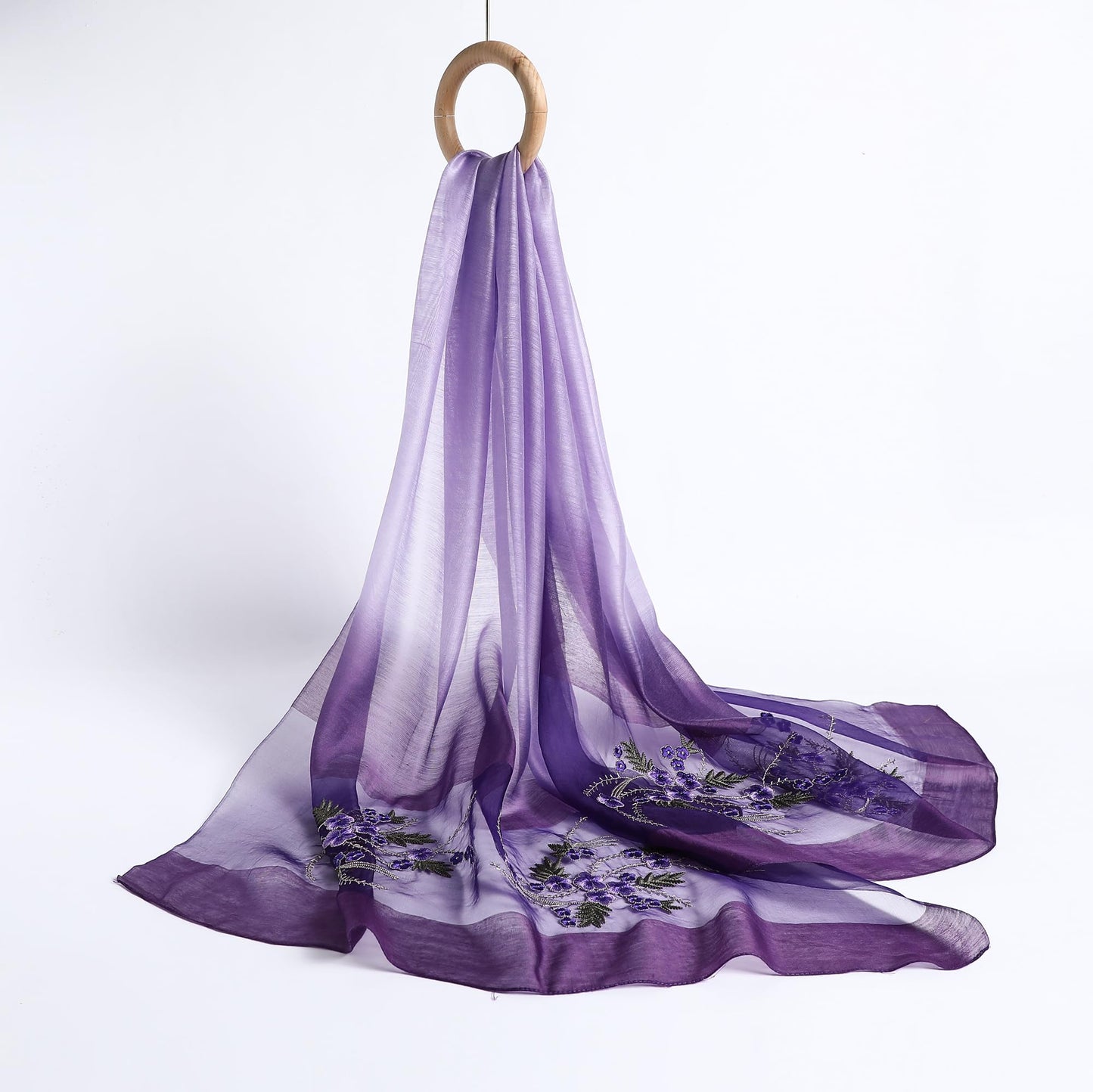 WINCESS.YU Silk Scarf for Women Lightweight Shawls and Wraps for Weddings Fashion Pashmina Shawl Embroidered Scarves (Purple)
