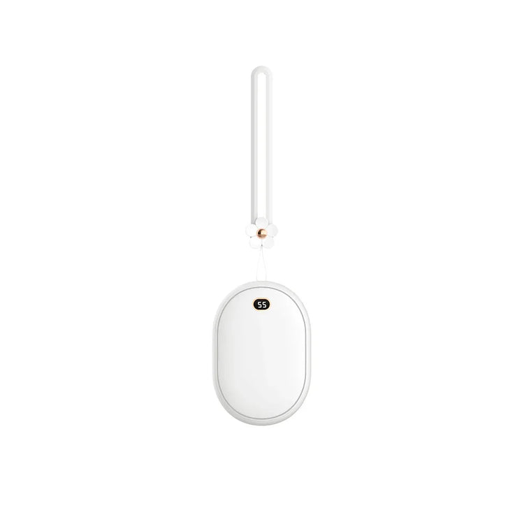 Sleek white portable electronic device with display screen and long handle, minimalist design