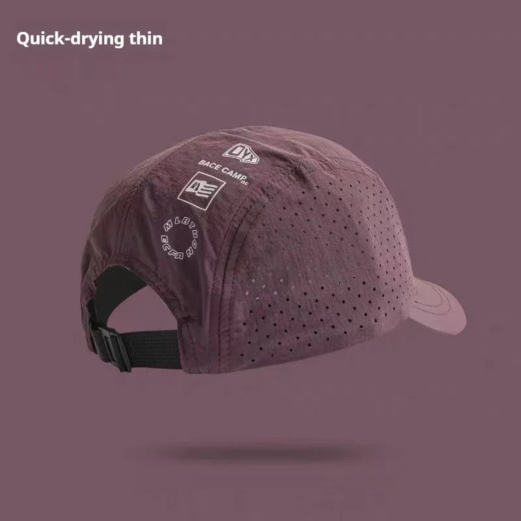 Purple quick-dry perforated cap with adjustable strap and lightweight, breathable material