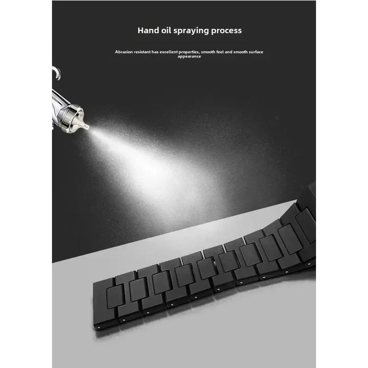 Matte black metal watch band with hand oil spray coating for smooth, durable finish