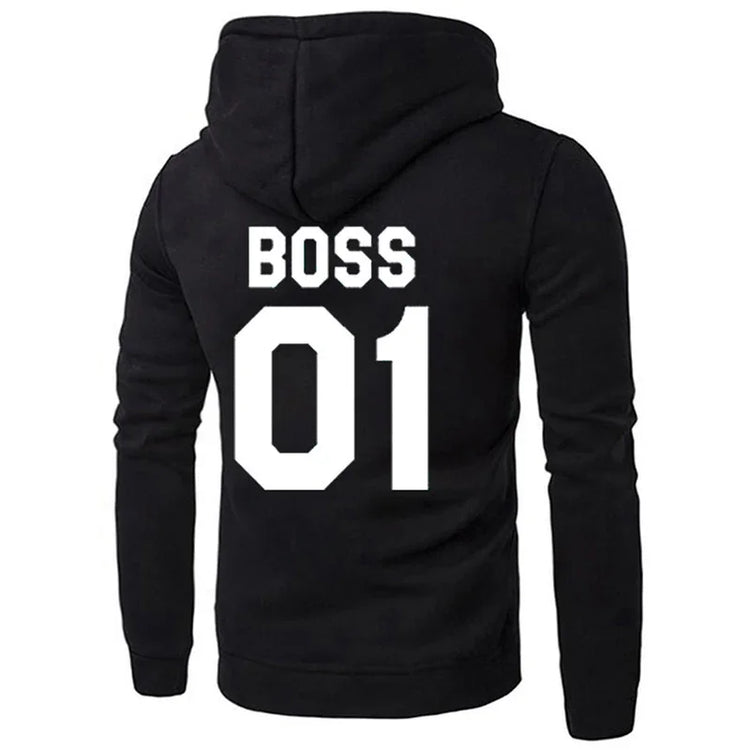 Black hoodie with bold white &