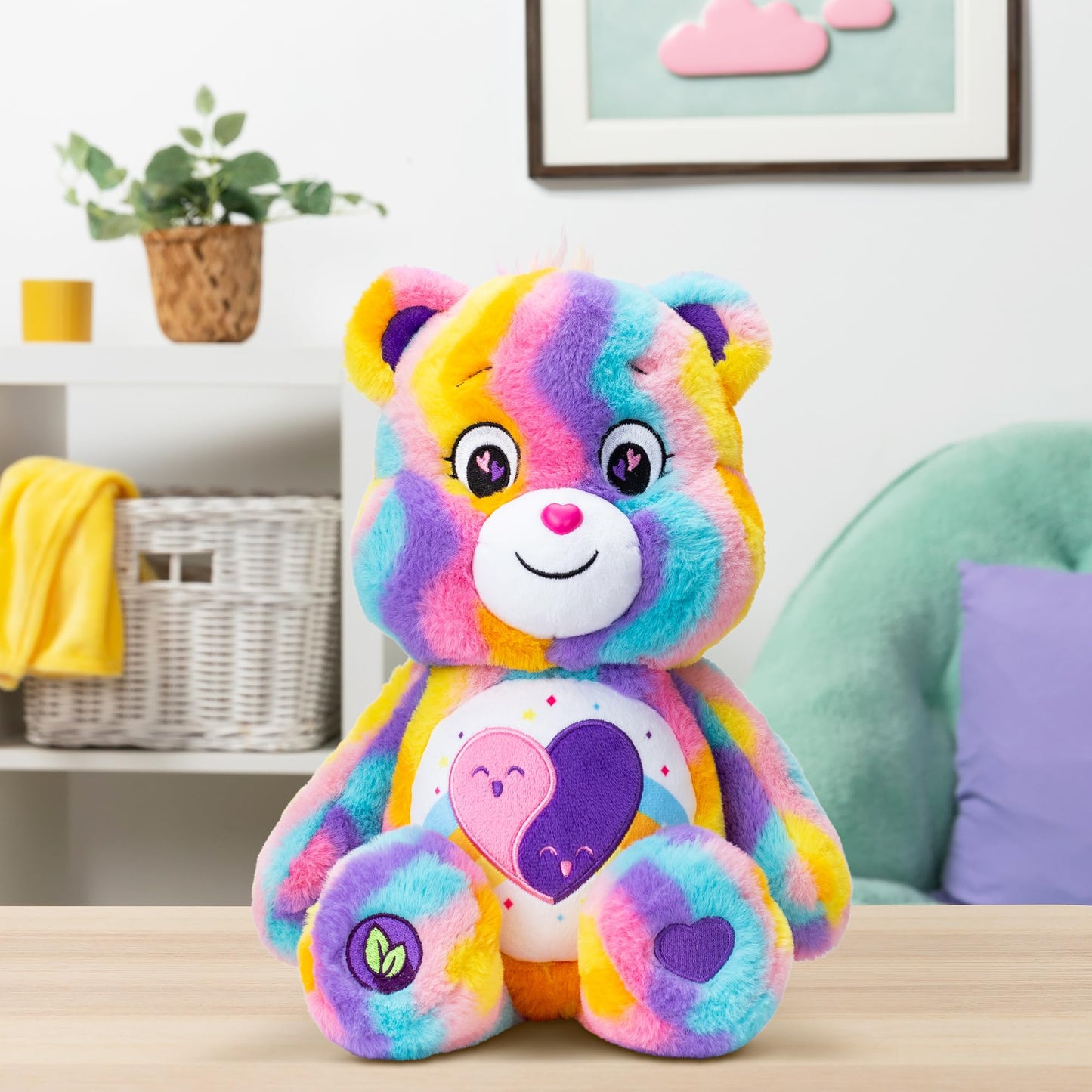 Care Bears 14" Friends Forever Bear Plushie - Tie-Dye Multicolored Made from Recycled Materials! Soft and Huggable! – Good for Girls and Boys,Collectors,Ages 4+