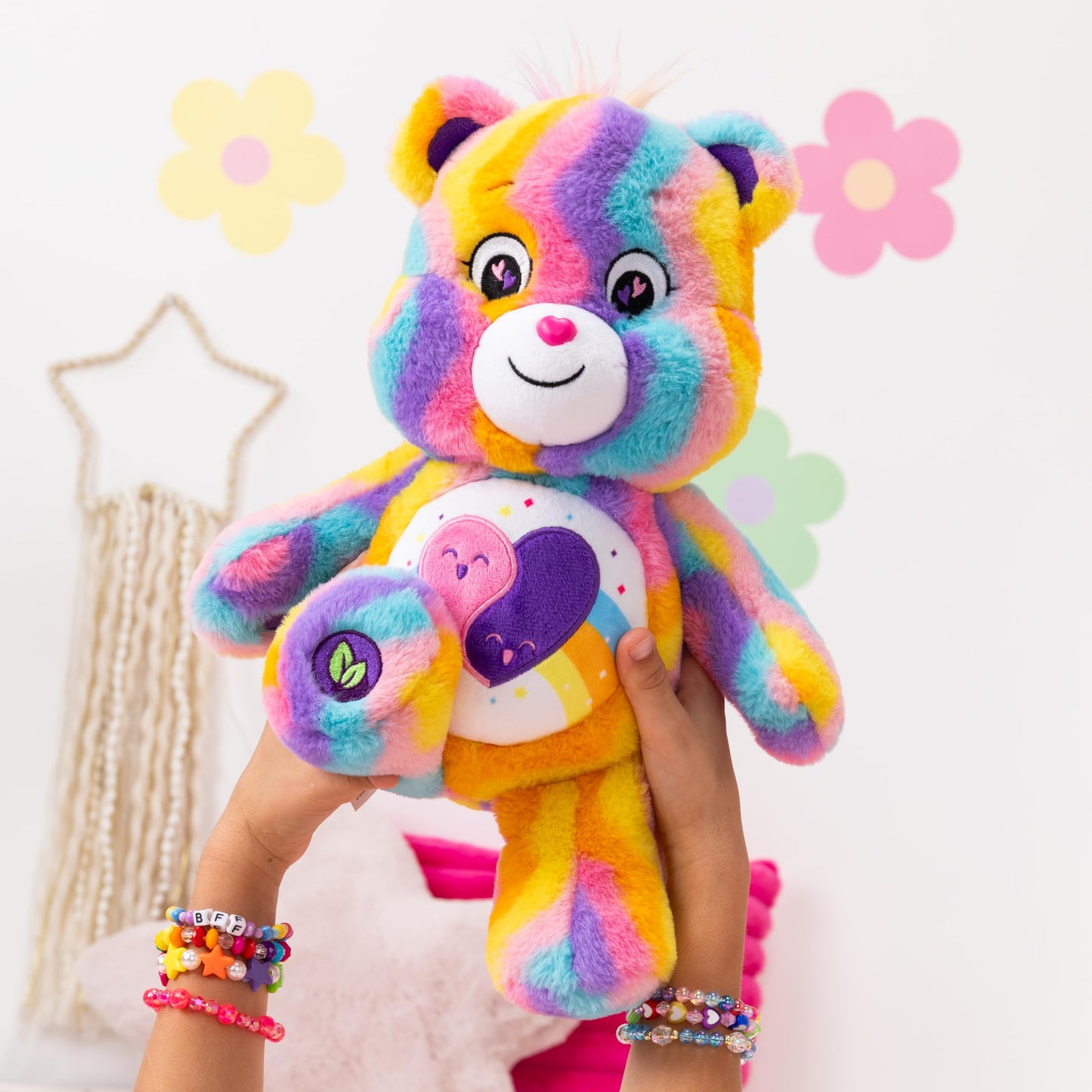 Care Bears 14" Friends Forever Bear Plushie - Tie-Dye Multicolored Made from Recycled Materials! Soft and Huggable! – Good for Girls and Boys,Collectors,Ages 4+