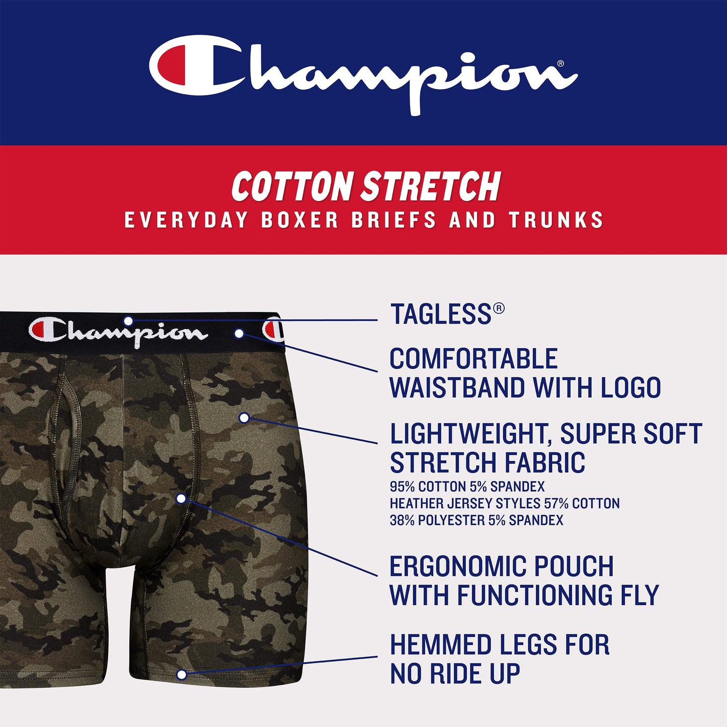Champion Men's Boxer Briefs, Every Day Comfort Stretch Cotton Moisture-Wicking Underwear, Multi-Pack, Black-5 Pack, Small