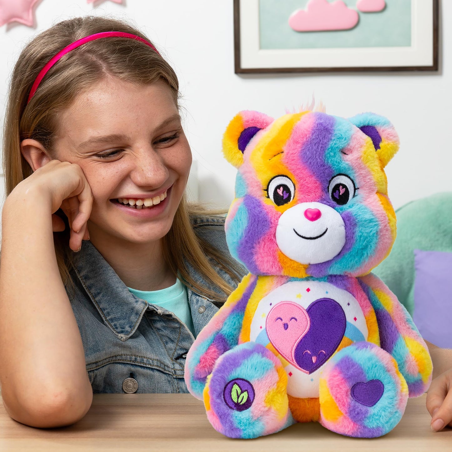 Care Bears 14" Friends Forever Bear Plushie - Tie-Dye Multicolored Made from Recycled Materials! Soft and Huggable! – Good for Girls and Boys,Collectors,Ages 4+