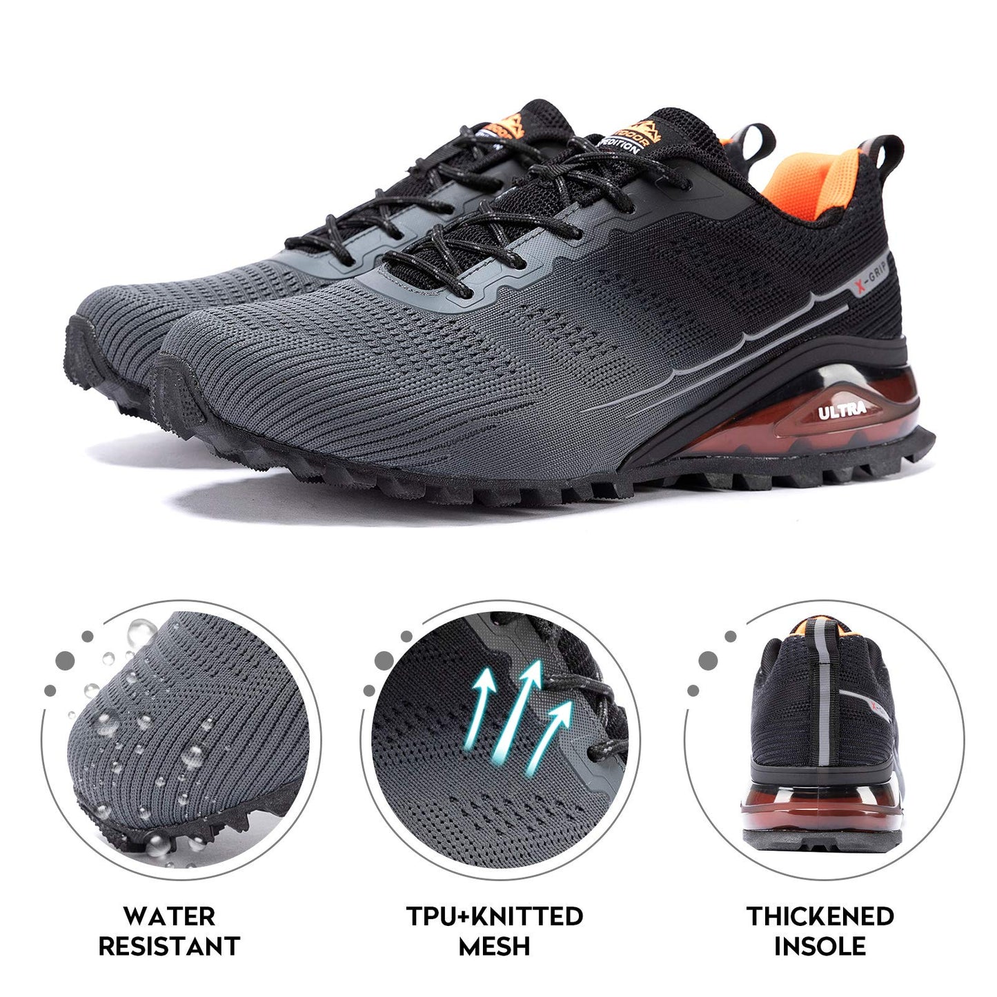 Kricely Men's Trail Running Shoes Fashion Hiking Sneakers for Men Tennis Cross Training Shoe Gray Non-Slip Walking Footwear Size 11