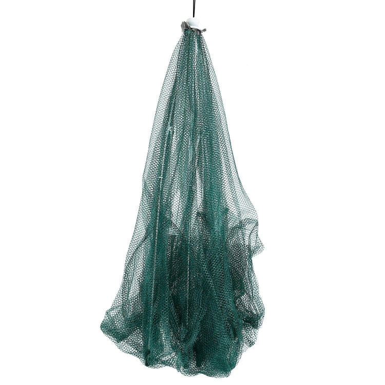 Loose-fitting green mesh net material hanging, textured and lightweight fabric