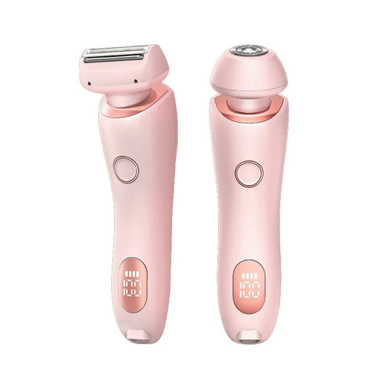 Pink cordless electric shaver with LED display, ergonomic handle, smooth finish