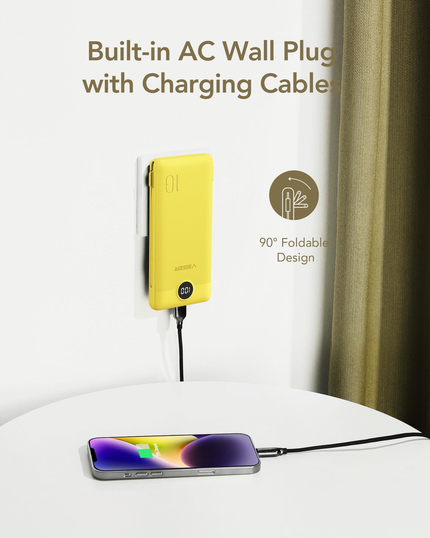 VEGER Portable Charger with Built in Cables