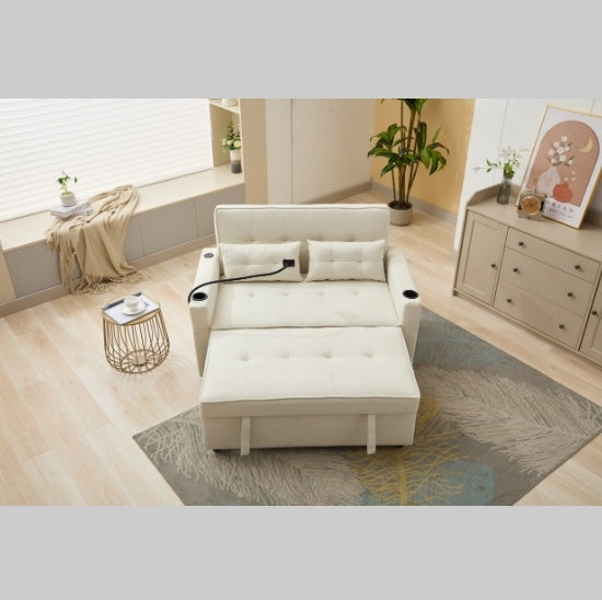 Futon Chair Bed Convertible Chair 3 In 1 Pull Out Sleeper Chair Beds With USB Ports,Wear Resistant And Anti Scratch, Armchair Bed Sleeper For Living Room White
