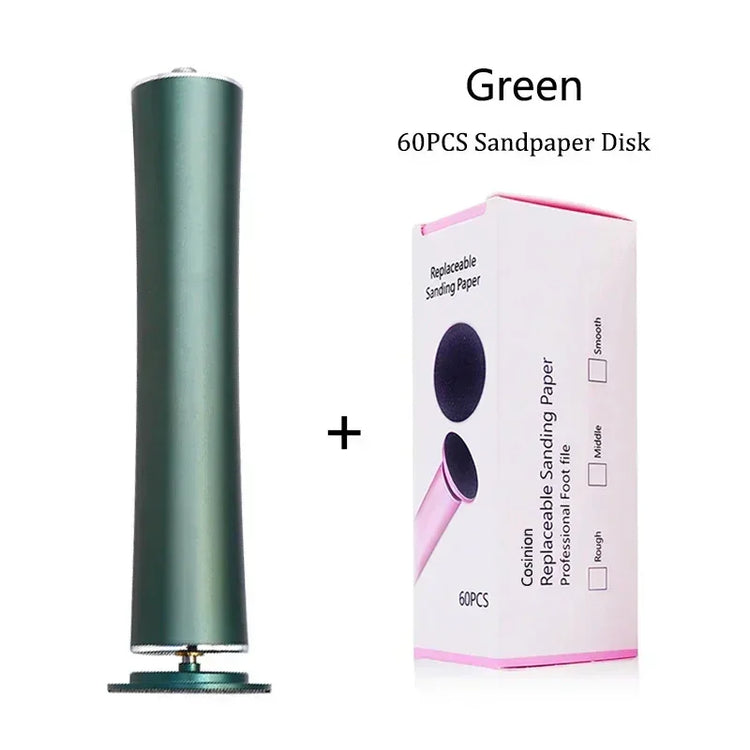 Green metal foot file tool with box of 60 replaceable sanding paper disks