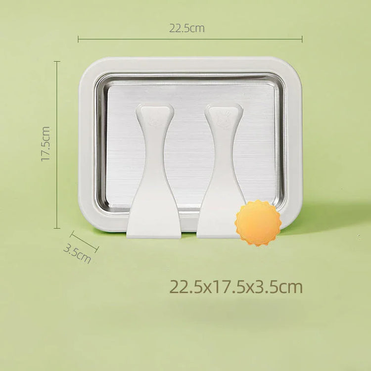 Rectangular silver metal tray with white plastic handles, compact and modern, 22.5x17.5x3.5cm