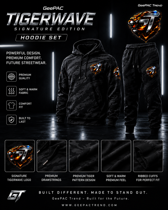 GeePAC TigerWave Signature Edition – 100% Cotton Set | Shorts, Hoodie & Bundle