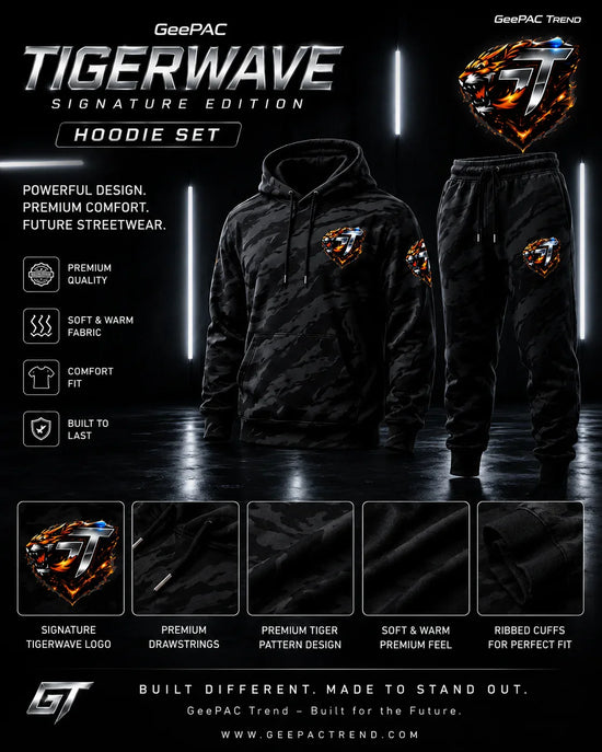 GeePAC TigerWave Signature Edition – 100% Cotton Set | Shorts, Hoodie & Bundle