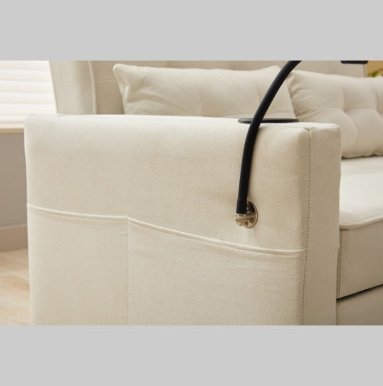 Futon Chair Bed Convertible Chair 3 In 1 Pull Out Sleeper Chair Beds With USB Ports,Wear Resistant And Anti Scratch, Armchair Bed Sleeper For Living Room White