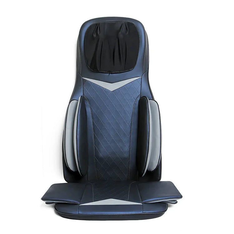 Futuristic black and grey faux leather massage seat cover with ergonomic quilted design