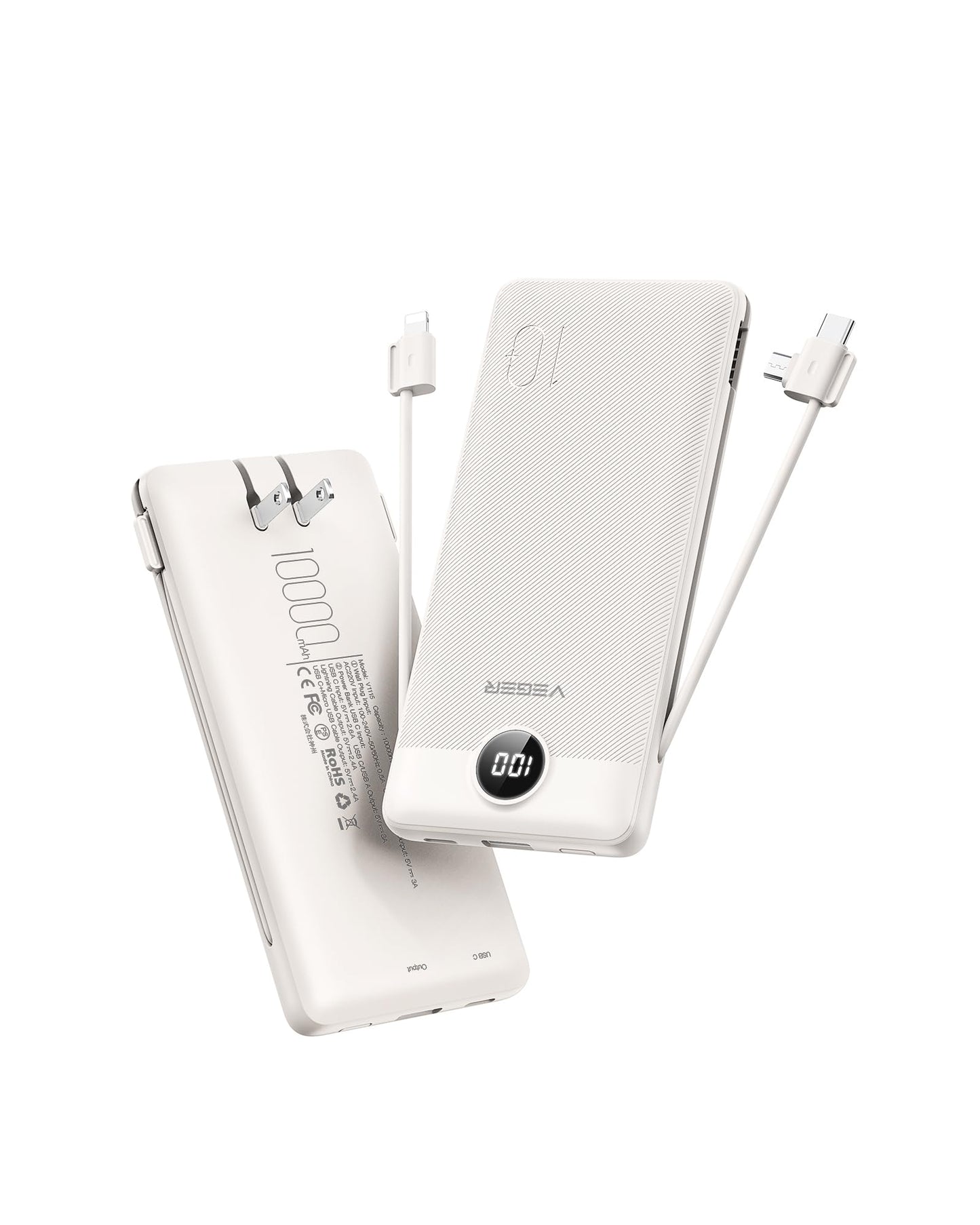 VEGER Portable Charger with Built in Cables