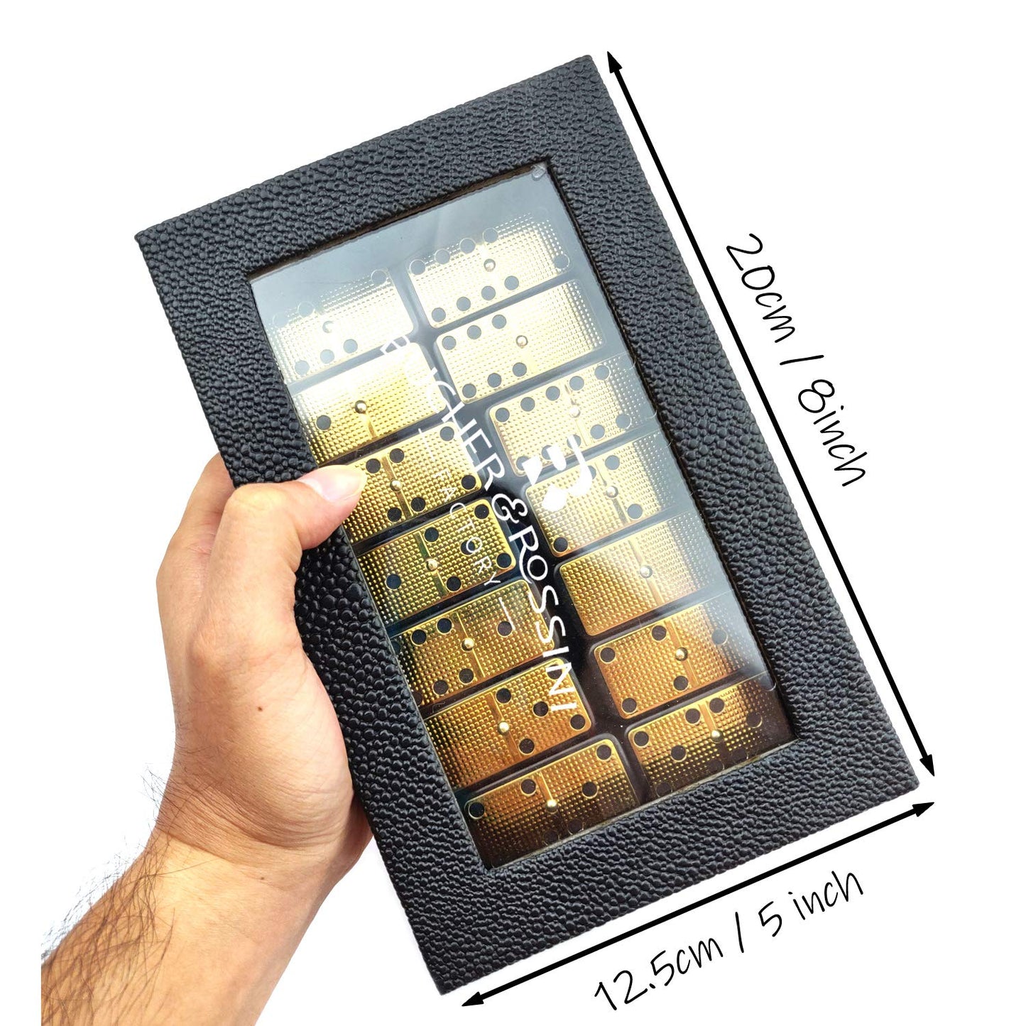 Bucher&Rossini Dominoes Set Double 6 - Claasic Black Domino's Game Set with Metal Surface for Adults and Kids Idea Gift Present for Domino Players or Family Game Night