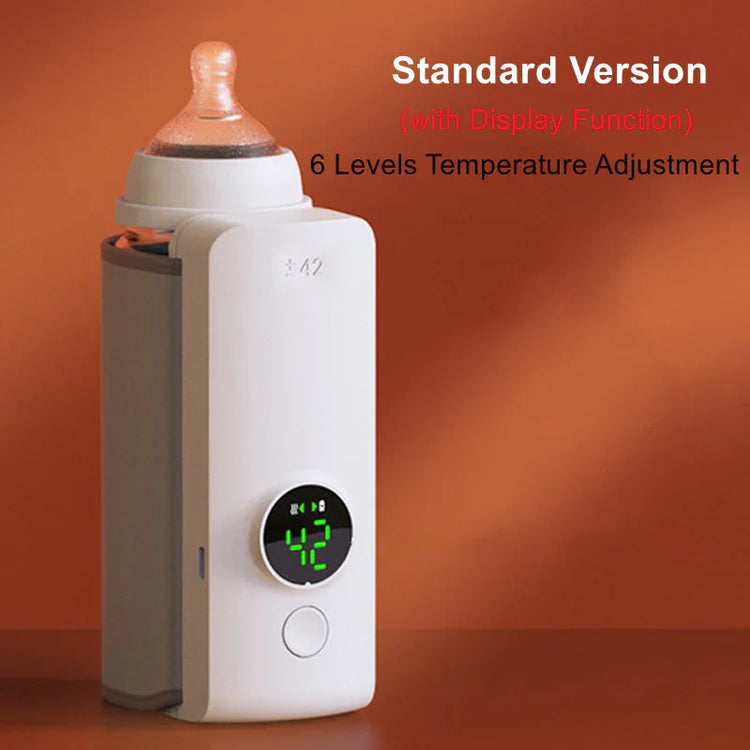 White portable baby bottle warmer with digital temperature display and adjustable heat levels