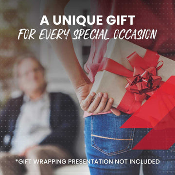 Casual blue jeans and a short-sleeve red shirt, slim fit, holding a gift box with red ribbon.