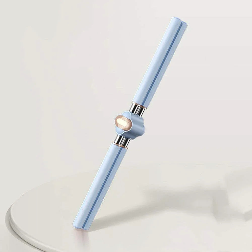 Minimalist light blue double-ended tech accessory with metallic accents on white surface