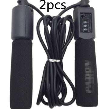 Two black foam handle jump ropes with digital counter, long cord, fitness accessory