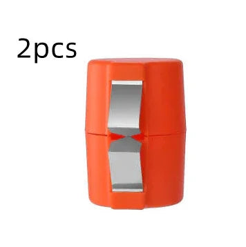 Set of two orange plastic and silver blade pencil sharpeners, compact and modern design