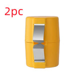 Yellow plastic and metal wire stripping tool, compact cylindrical design, 2-piece set